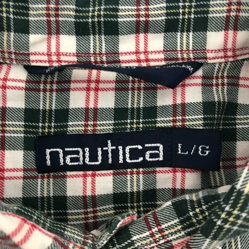 Vintage 90s Nautica Preppy Plaid Long Sleeve Button Front Shirt - Picture 3 of 4
